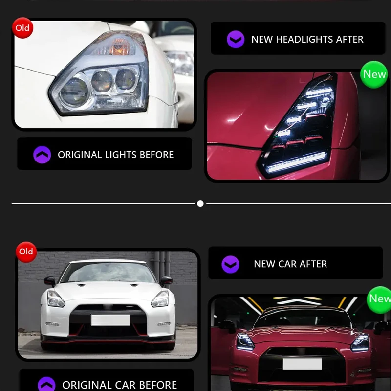 

LED headlight assembly for Nissan Skyline GT-R 07-23 modified lens Front lamp DRL Dynamic Turn Signal Automotive Accessories