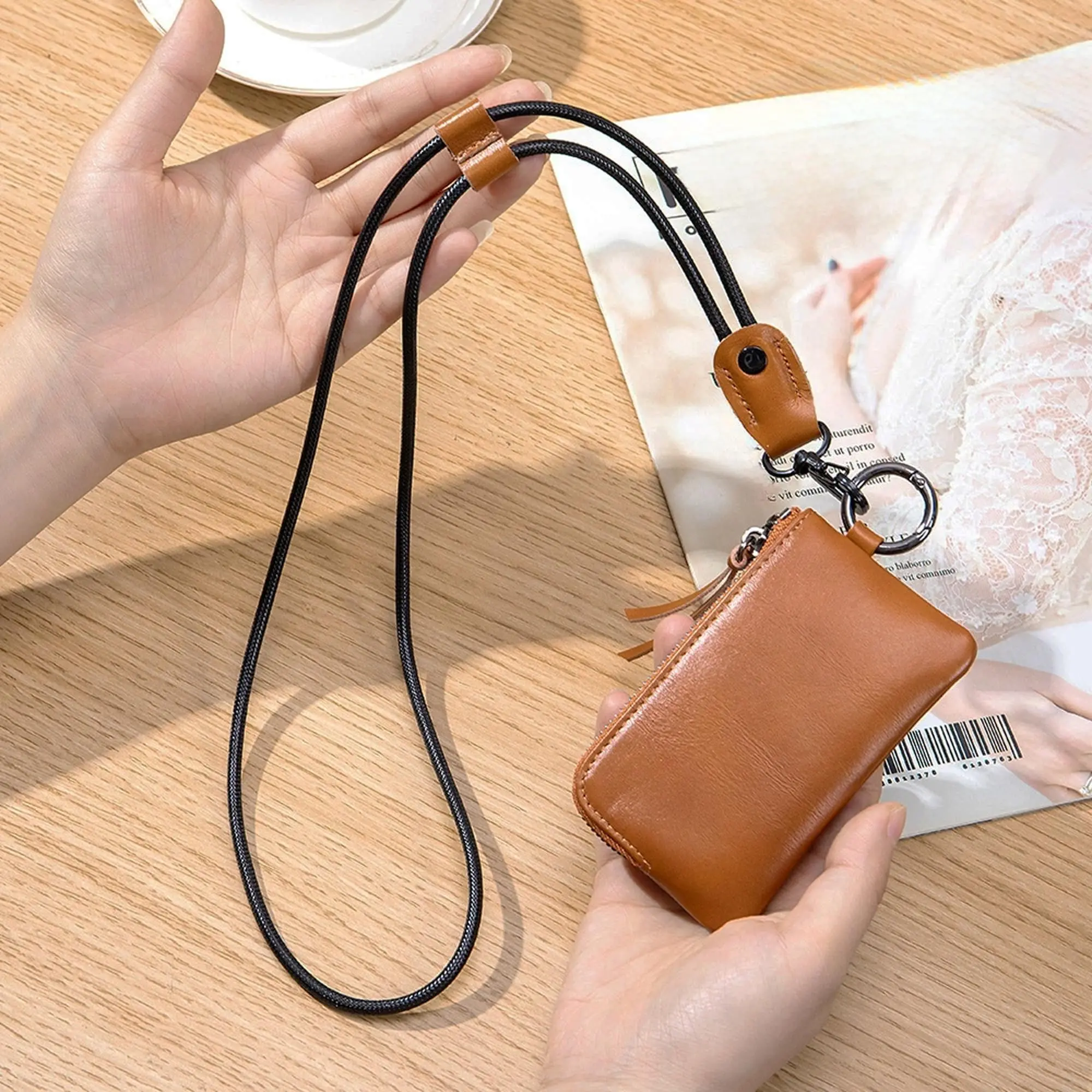 Kleine Münzbörse für Damen Minimalistische Funktionale Hängende Leder-Schlüsselanhänger-Geldbörse Modische Wechselgeldbörse für Kreditkartenhalter – Detail 15