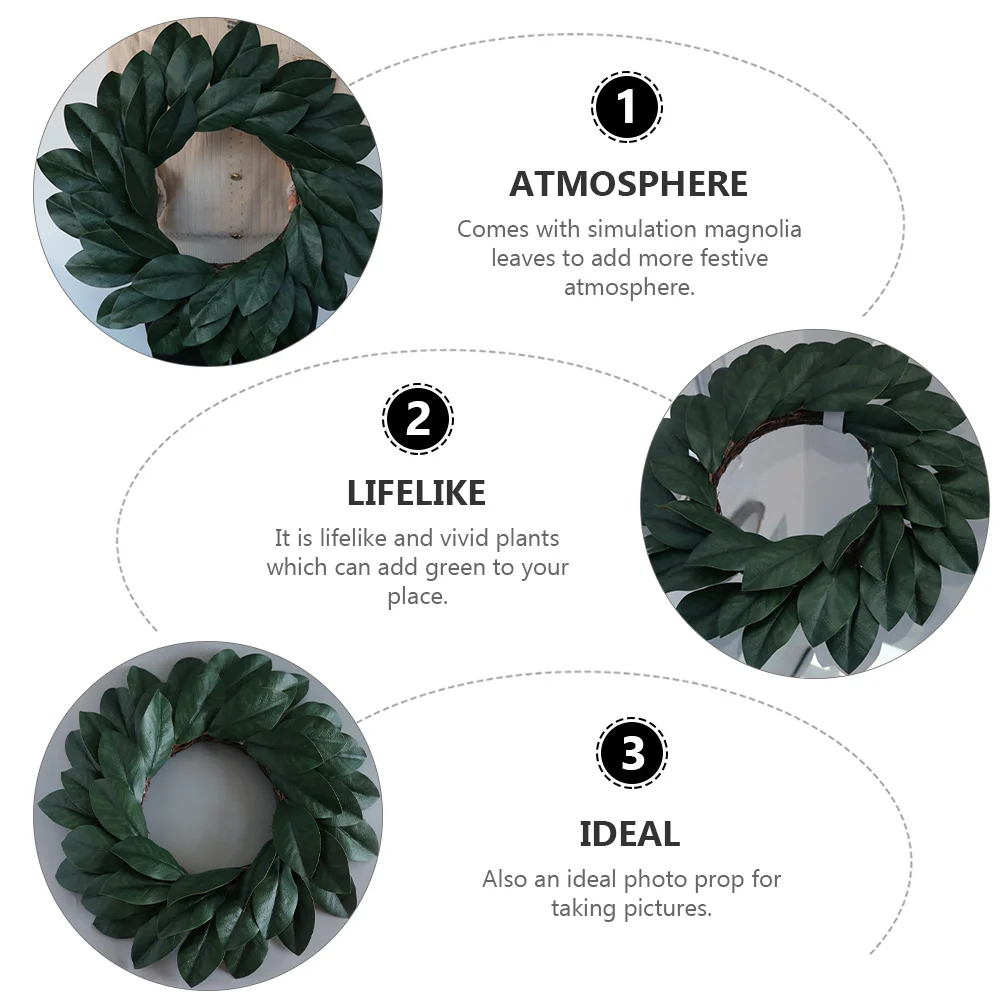 

1pc Artificial Magnolia Leaves Wreath Realistic Green Plant Garland For Door Wall Window Decoration Home Party Photo Prop