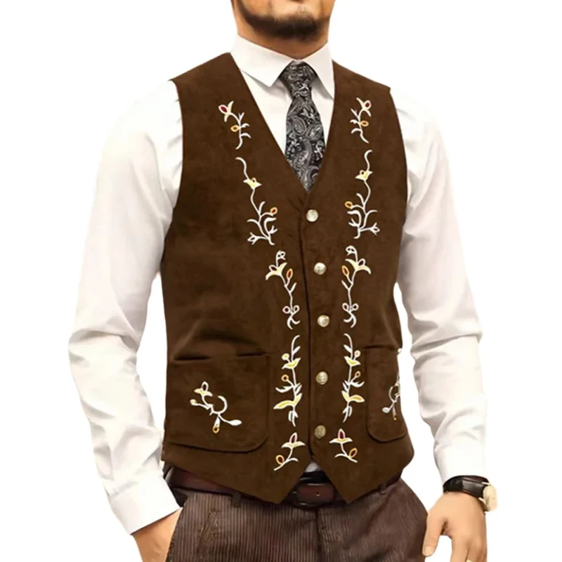 

Spring Retro Men's Corduroy Vest V-Neck with Pockets Autumn Fashion British Casual Vintage Gentleman Leisure Party Suit Vest