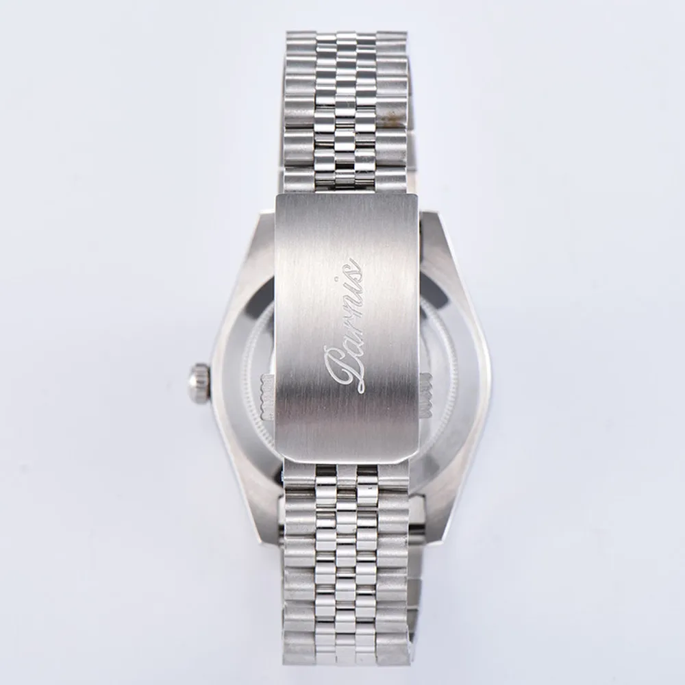 Parnis 39,5 mm elegante bruine wijzerplaat automatisch herenpolshorloge roestvrijstalen band