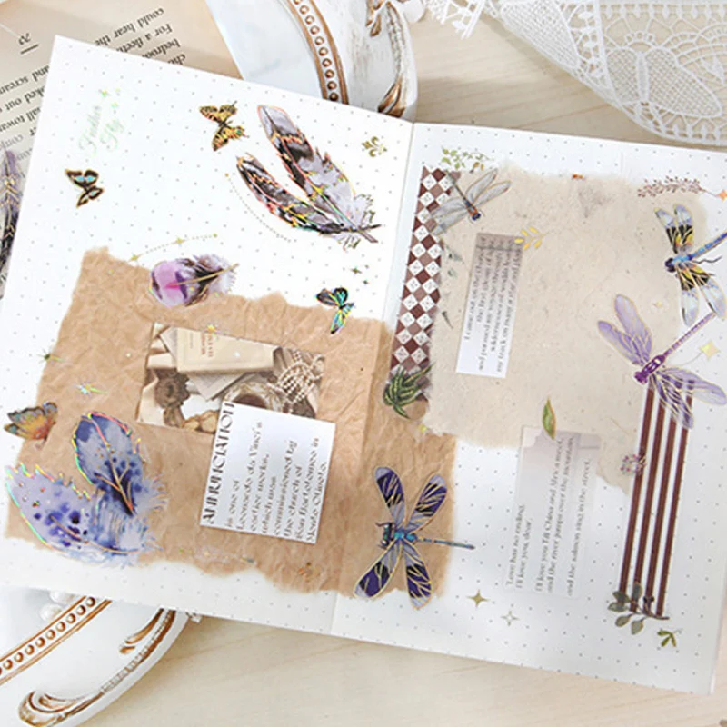 Vintage Jellyfish Sticker Creative Bird feathers Material Decorative Stationery Sticker Label Diary Phone Journa Notepad Sticker