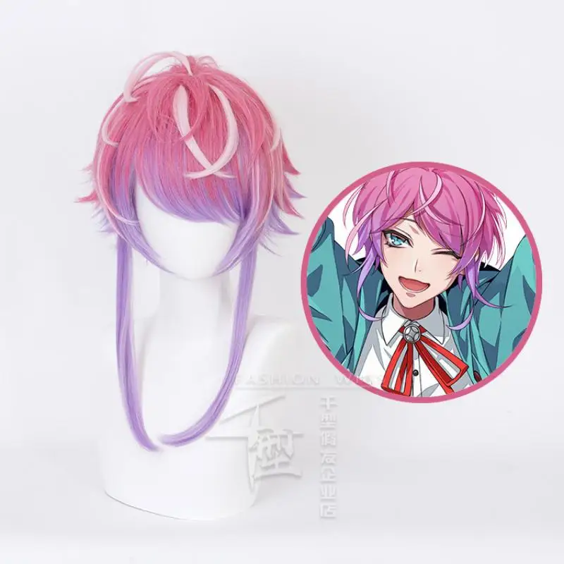 Hipnose Mic Amemura Ramuda Anime Peruca Cosplay, Resistente ao calor sintético, Cabelo misto, Rosa e Roxo, Festa de Halloween