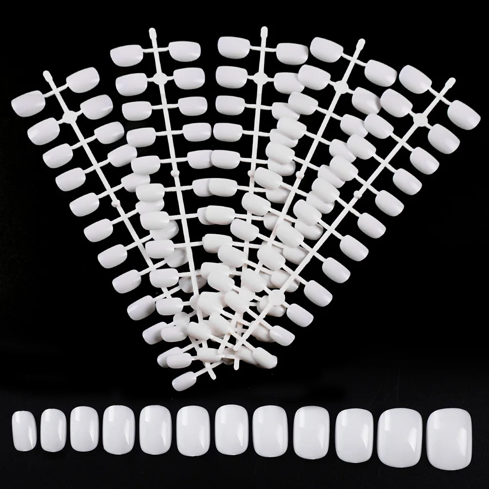 

White Kids Nude Acrylic Full Cover Natural False Nails Manicure Tools Fake Nails Tips Nail Art