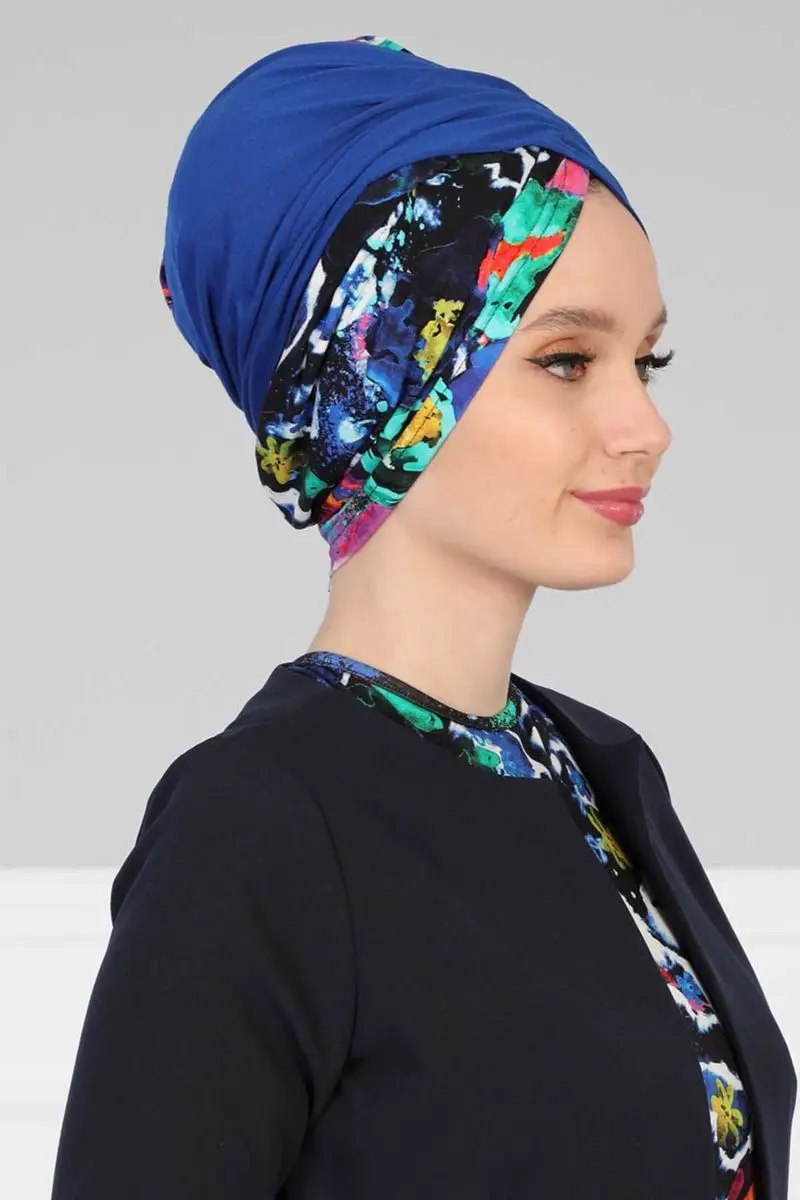 Cor sólida do osso de hijab e azul estampado do sax