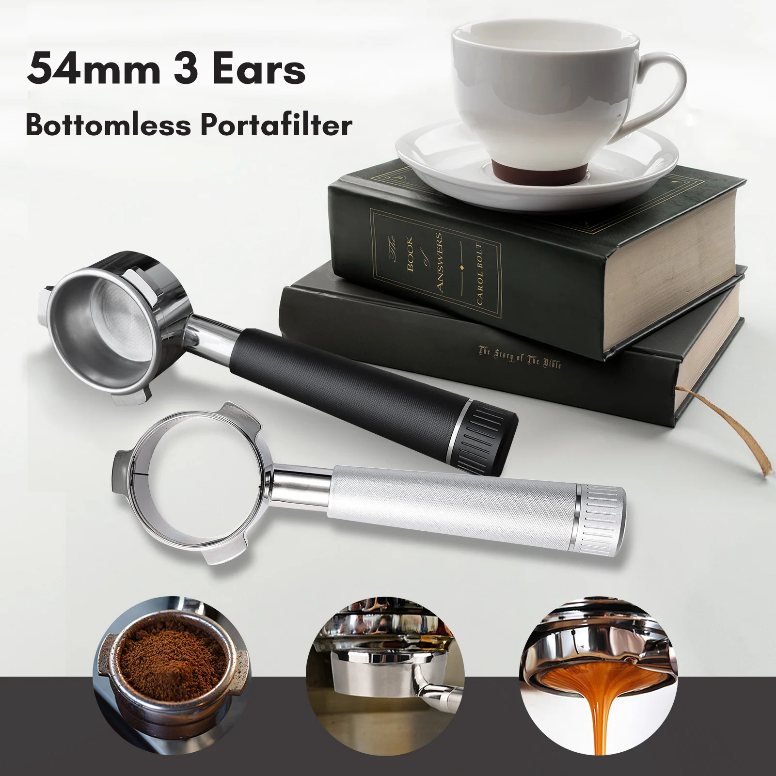 

3 Ears Bottomless Portafilter with Alloy Handle Stainless Steel Head Compatible for Breville870 875 878 880 Coffee Machine 54mm