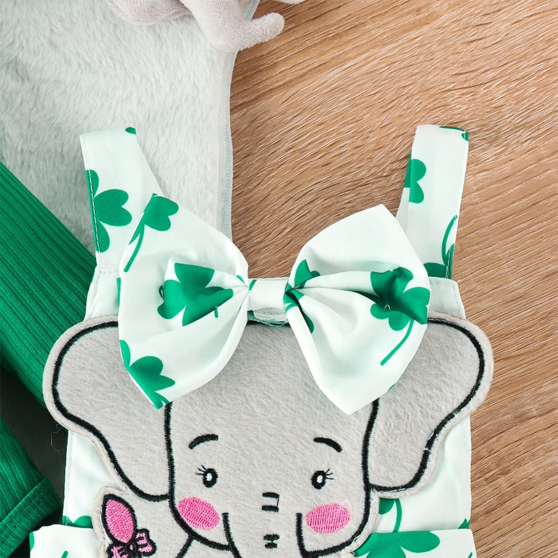 

St Patricks Day Baby Girl Outfit Long Sleeve Romper Suspender Skirt Shamrock Headband Infant Toddler 3 Piece Set