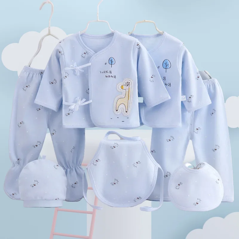 7Pc of pack Spring Newborn Baby Stuff Toddler Clothes Cartoon Cute Cotton T-shirt+Pants+Hats Infant Boys Girls Clothing Set