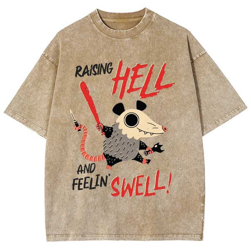 Japanese Cartoon Mouse Print Women T-Shirt Washed Denim Oversized Cotton High Quality Half Sleeve Casual Fashion Top Y2k Tees