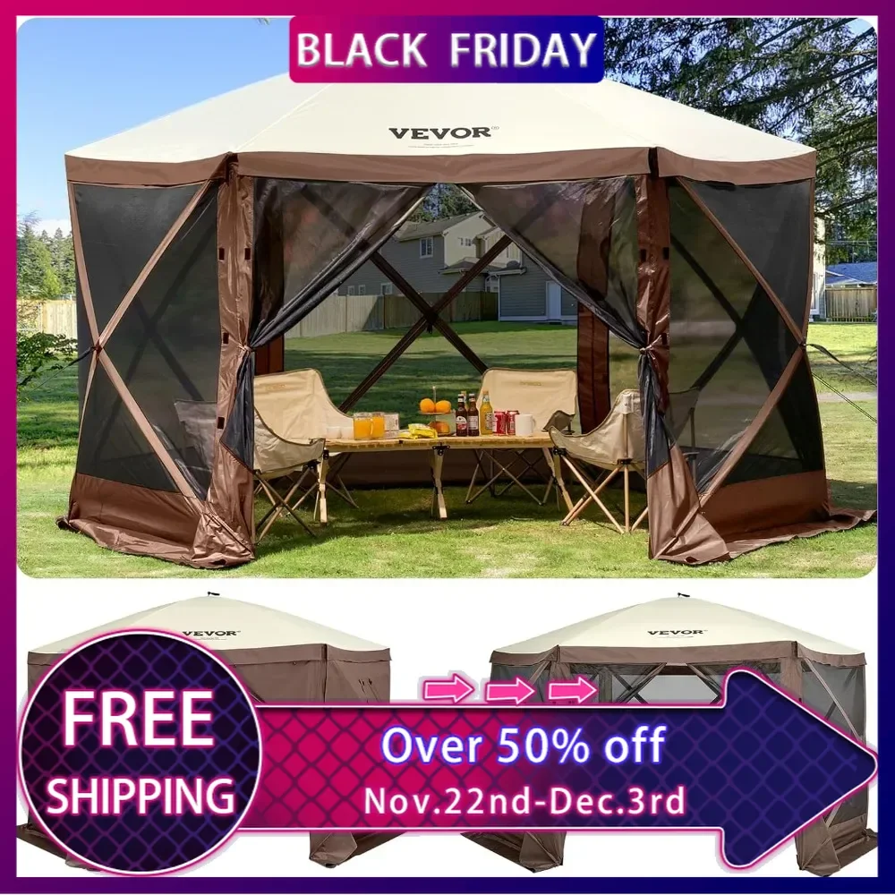 

Pop Up Gazebo Screen Tent, Pavilion Gazebo Tent, 11.5 x 11.5 ft 6-Sided Camping Instant Canopy Sun Shelter,for Patio, Backyard