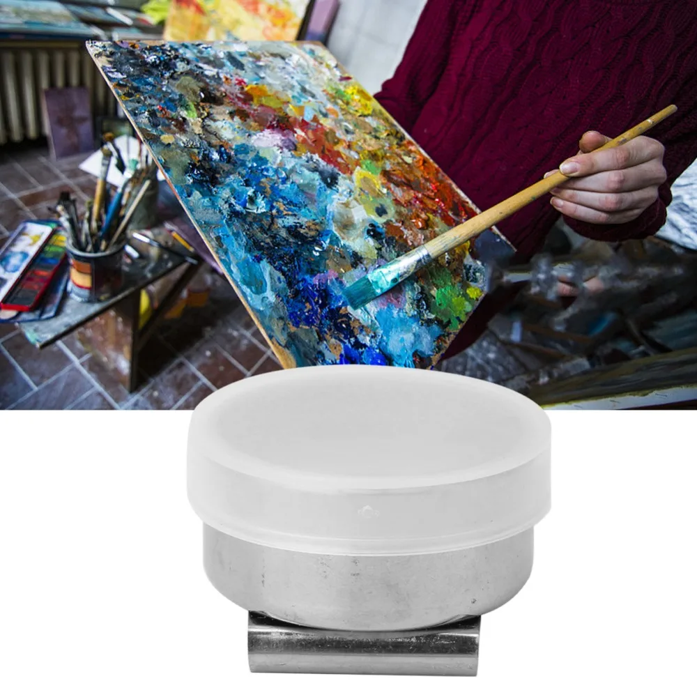 3pcs Practical Stainless Steel Oil Paint Palette Cup With Cover Reusable Palette Container Cup Artist Paint Cup Brush Cleaning