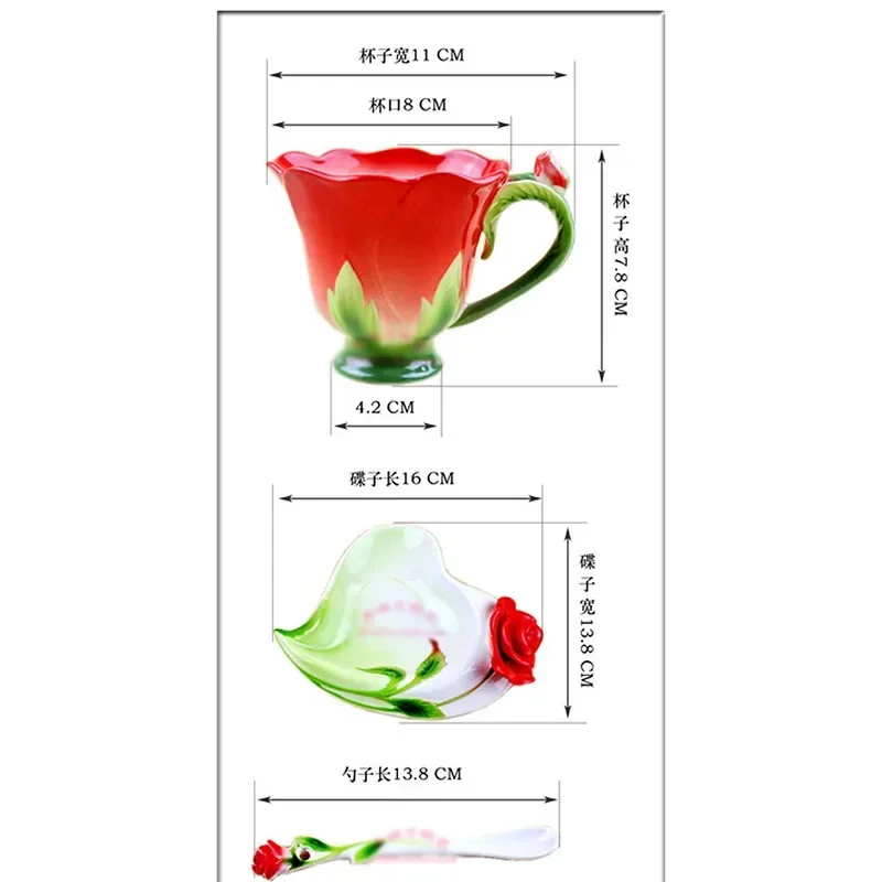 Enamel Flower Cups Dish Spoon Set Ceramic Mug, Colorful Breakfast Milk Coffee Mugs, Wedding Gift Creative Tea Cup, Kawaii Cup - view 6