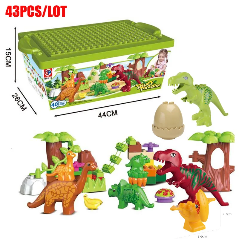 

43 Pcs/lot Dino Valley Building Blocks Sets Large Particles Animal Dinosaur World Model Toys Bricks Compatible Duploed