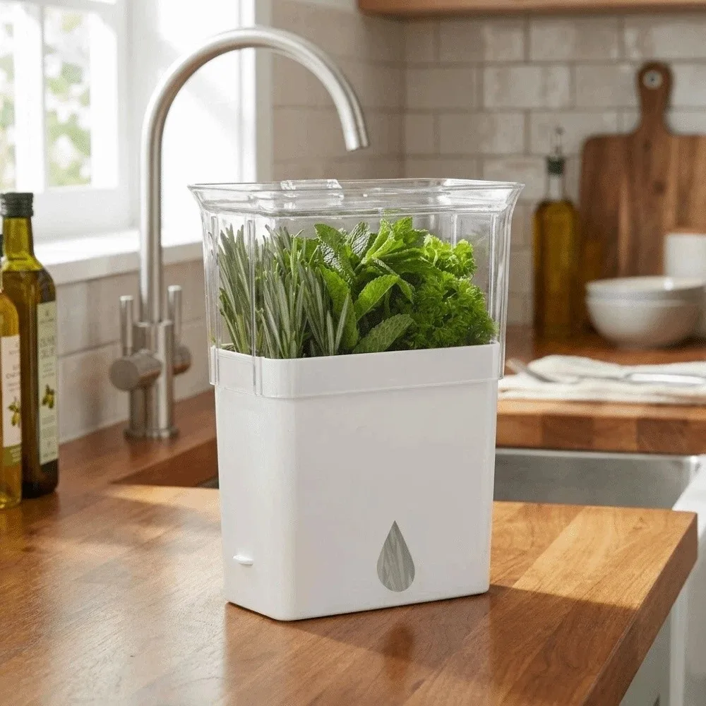Plastic Fresh Herb Keeper Airtight Large Capacity Herb Lettuce Keeper with Lid Crush-Proof Vanilla Bean Storage Box Outdoor Use