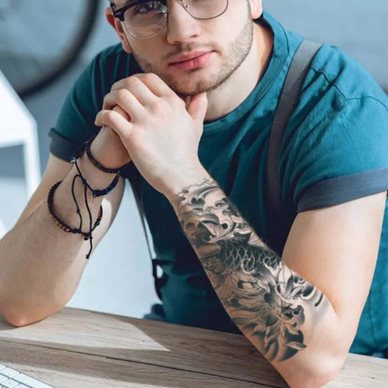 Koi Fish Waterproof Temporary Tattoo Sticker, for use on arms and shoulders, Long-lasting 1-2 weeks, Semi-Permanent Fake Tattoo