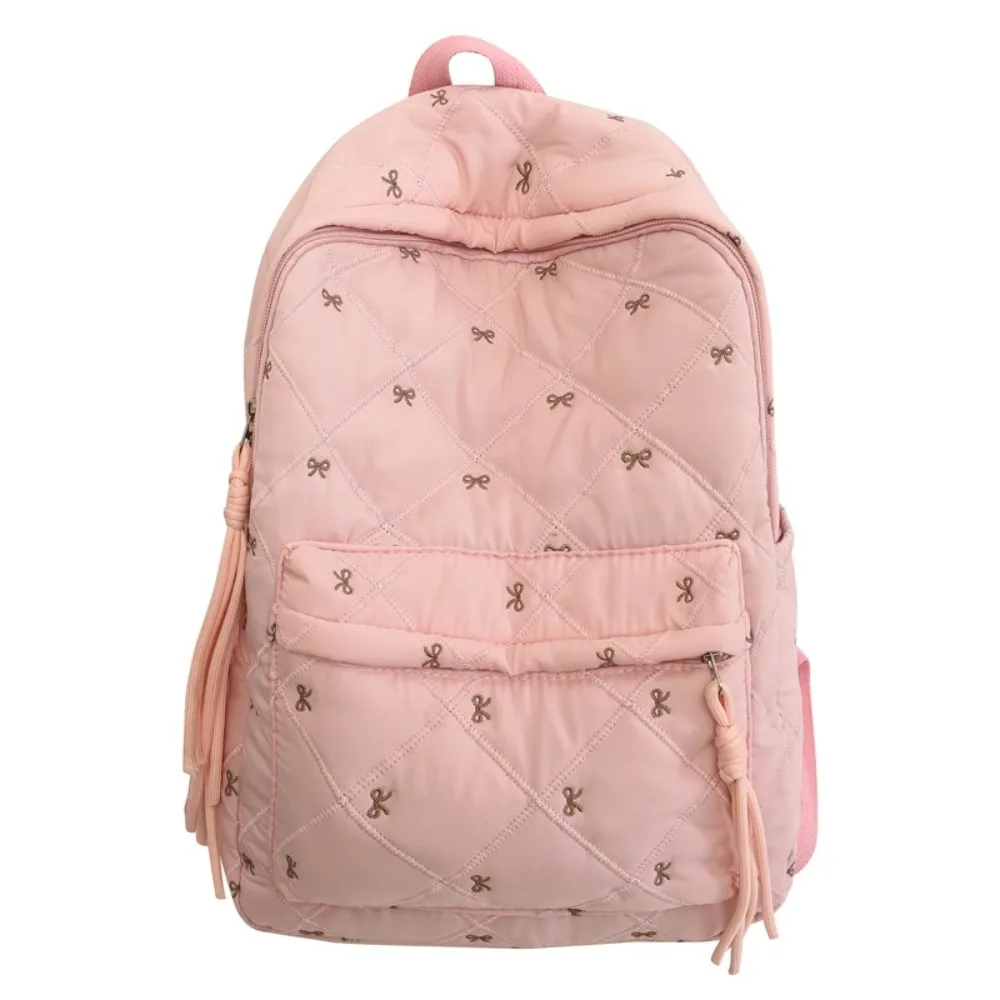 

Preppy Style Embroidered Bow Backpack Bownot Lightweight Nylon Backpack Large Capacity Polyester Students School Bag for Gift