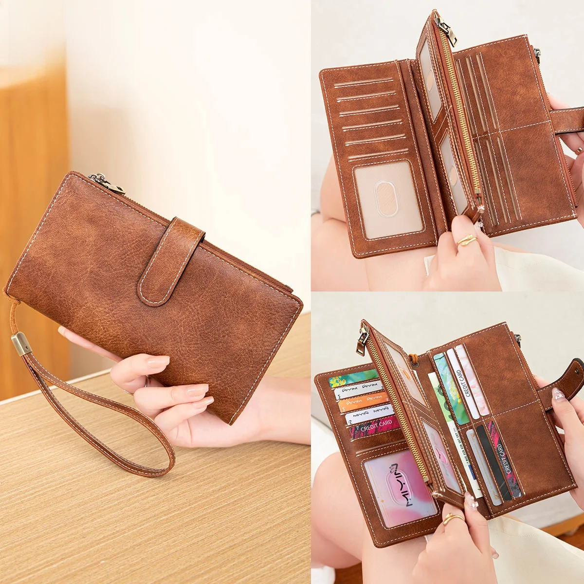 

Anti-Theft RFID Ladies Wallet Multi-Functional Tee Long Leather Clutch Vintage Zipper Card Holder Youth Polyester PU...