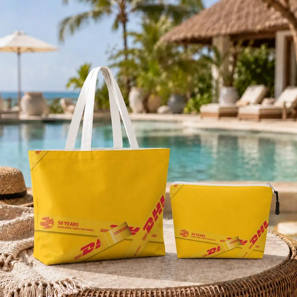 Fast D-DHL Hot E-Express Storage Bags 2-Piece Set Double-Sided Printed Canvas Shoulder Tote Bags with Zipper for Shopping