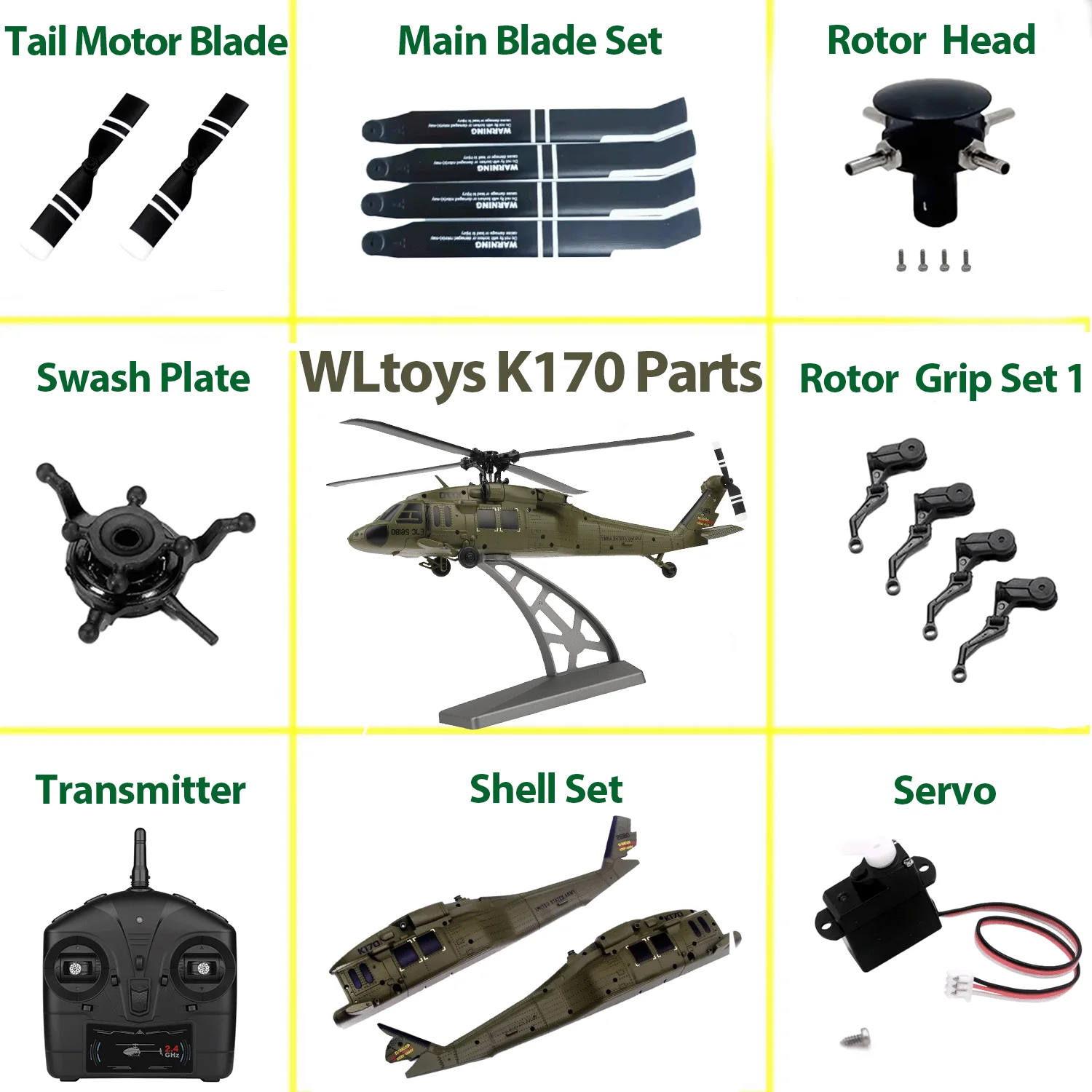Original Wltoys XK K170 RC Helicopter Components and Parts Accessory Propeller Receiving board Fuselage  Remote Control