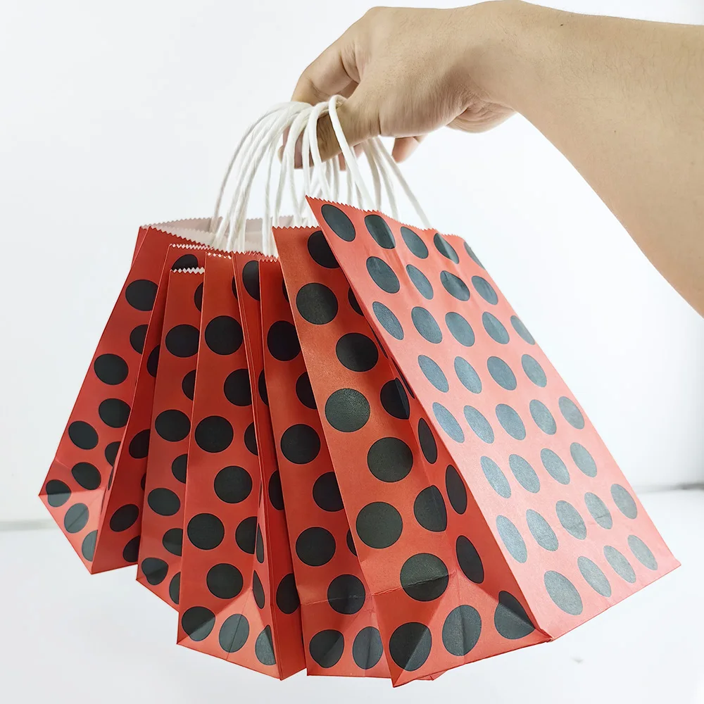 50pcs Ladybug Gift Bags Candy Treat Bags Red Black Polka Dots Paper Bags for Baby Shower Ladybug Themed Birthday Party Supplies