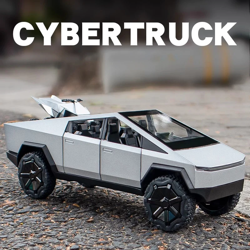 

Металлическая модель пикапа Cybertruck 1/24, литая под давлением, с имитацией звука и света, внедорожник, игрушка для детей, подарок