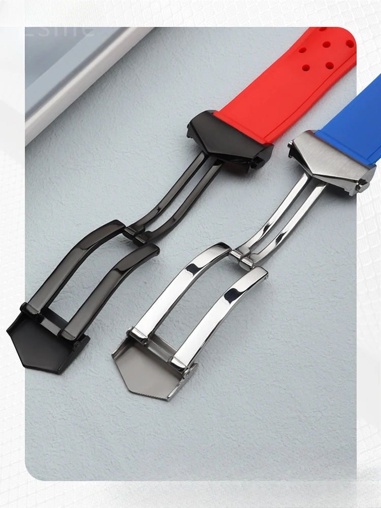 Tali jam silikon pria, 22mm lima warna pilihan bersirkulasi untuk Tag Heuer Aquaracer F1 tahan air gesper lipat