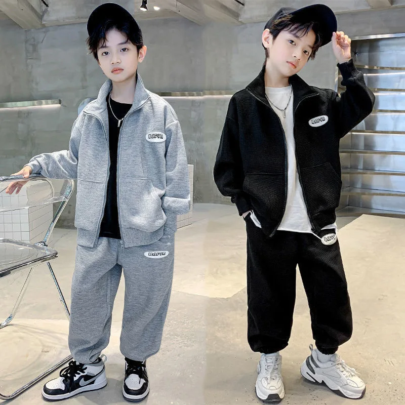 

Spring Autumn Boys Alphabet Zipper Workout Sweatshirt Jacket+Sweatpant School Kids 2PCS Tracksuit Child Outfit Jogger Set 5-16Yr