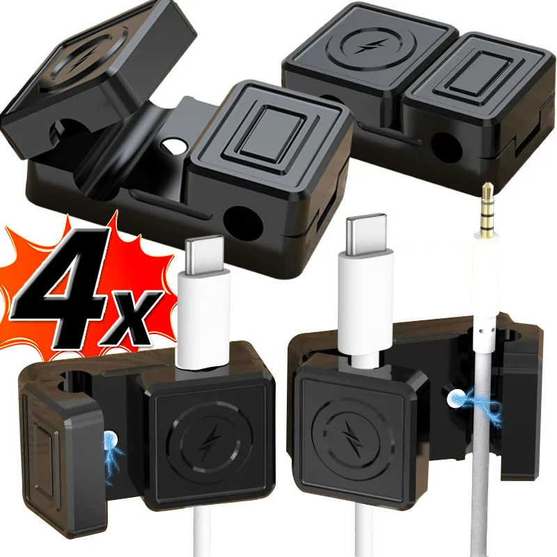 Magnetic Cable Organizer Clips 2in1 Double-door Self Adhesive Cable Fixing Clip Holder Desktop USB Line Power Cord Management