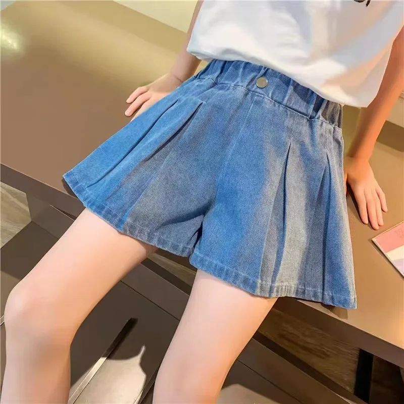 Summer Kid Girls\' A-line Shaped Denim Shorts Korean Fashion Hot Pants New Children\'s Jeans 3-12Year Young Girls\' Shorts Jeans