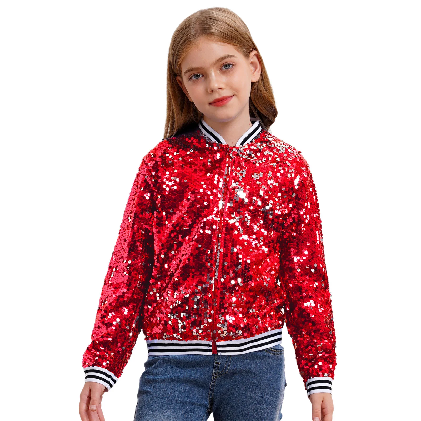 Chaquetas de lentejuelas a la moda para chicas, ropa de calle para niños, abrigo con cremallera, prendas de vestir exteriores para actuación, baile de Jazz, disfraz de fiesta de cumpleaños