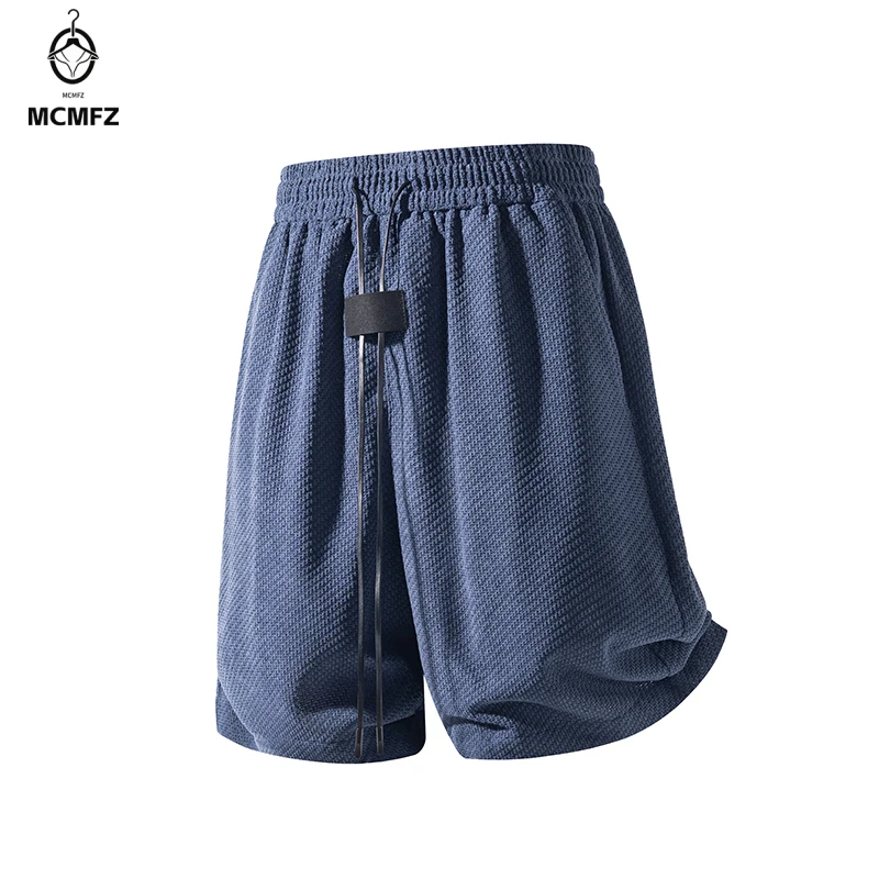 Men Relaxed Fit Drawstring Shorts Bubble Texture Cloth Elastic Waistband Cord Lock Detail Curved Hem Casual Daily Pants