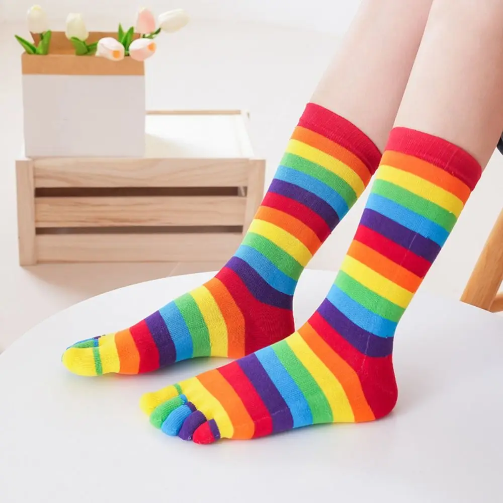 High-quality Rainbow Five Fingers Socks Cotton Anti Friction Striped Cotton Socks Comfortable Breathable Women Toe Socks Women