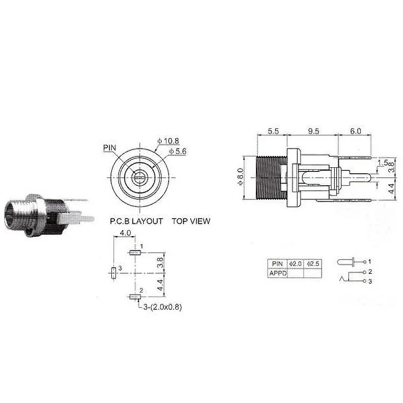 5.5 x 2.1mm DC female Power Charging Port Jack Panel Mount Terminal 3 Pin 5.5 2.1mm Socket Electrical DC Jack Connector A4