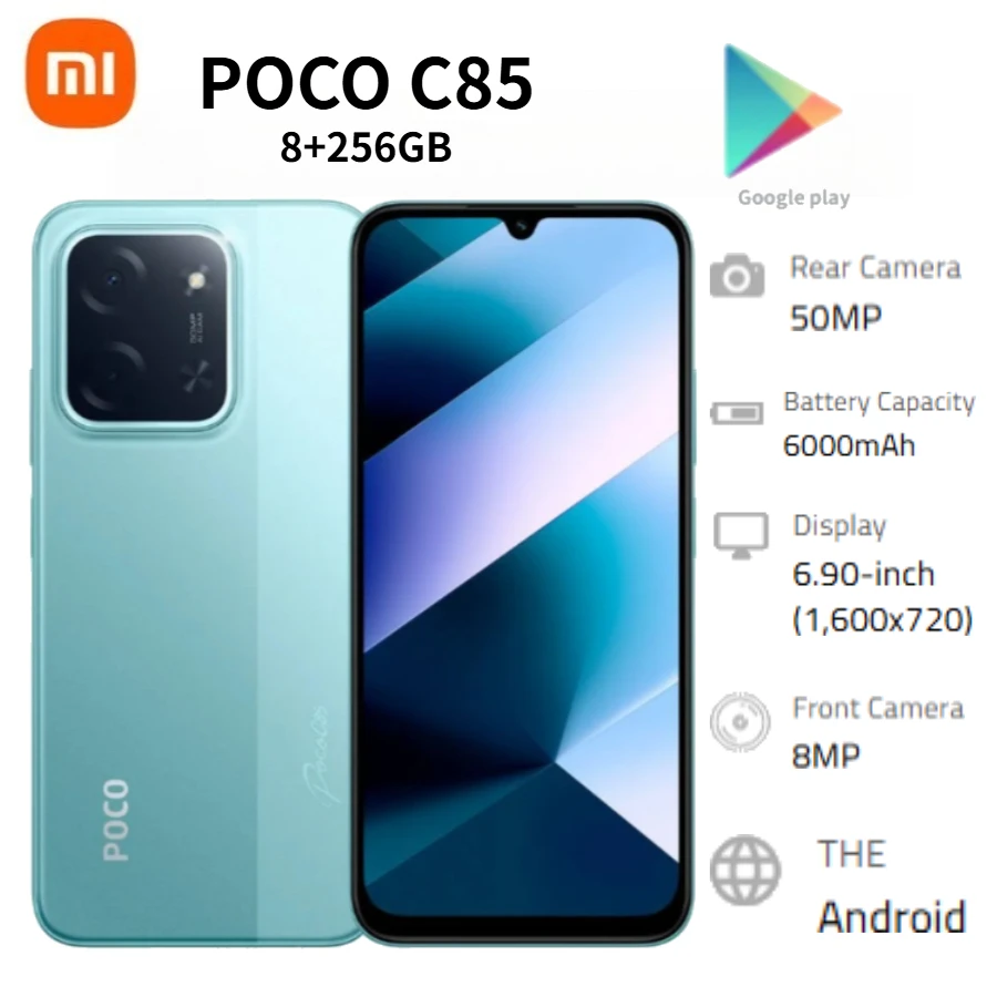 Poco C85 Smartphone 6.5' HD+ Display 8GB RAM 256GB Storage Mediatek Helio G81 Chipset Dual 48MP Camera