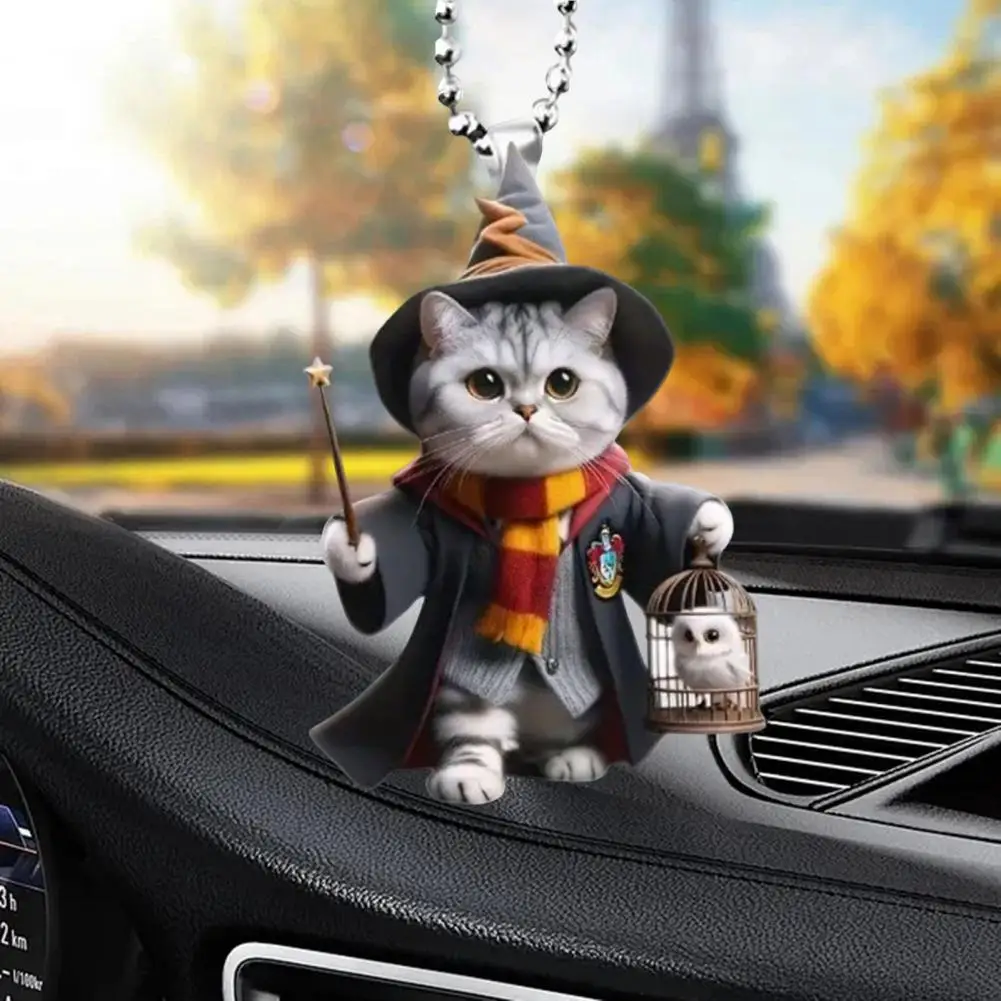 Acrylic Flat Cat Car Pendant Hanging Ornament with Lanyard Adorable Charming Cat Acrylic Pendant Backpack Keychain Decoration