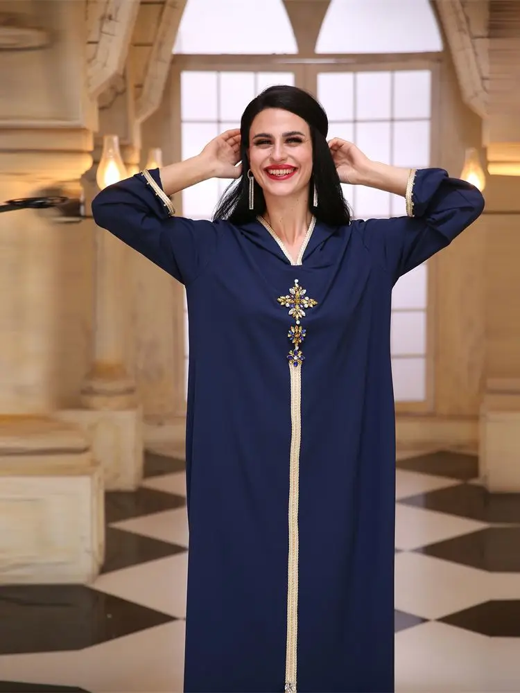 Ramadan Eid Blue Abaya Dubai turchia Islam Hijab abito musulmano caftano Robe Longue Femme Kebaya abiti africani per le donne caftano