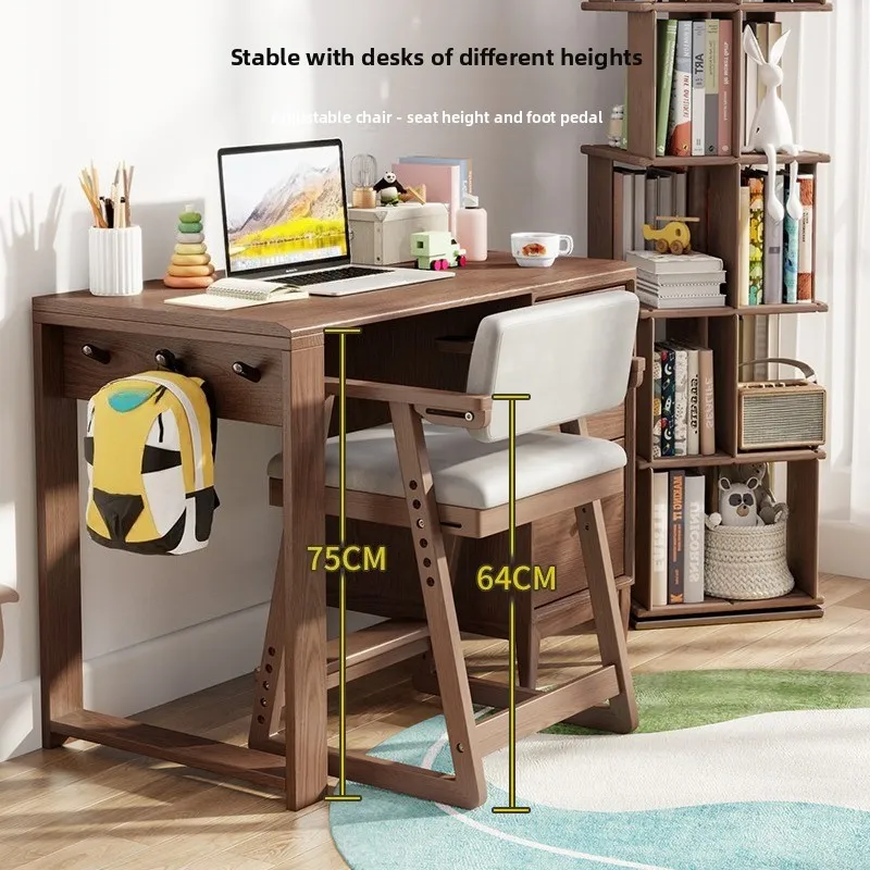 Solid wood children's learning chair, liftable adjustable seat, growth chair