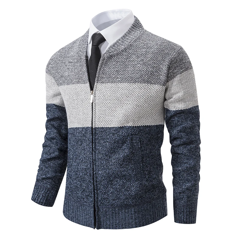 2023 Autumn Winter New Knit Cardigan Sweater Men Slim Fit Casual Korean Fashion Patchwork Cardigan Knitted Sweater Men Sweatcoat