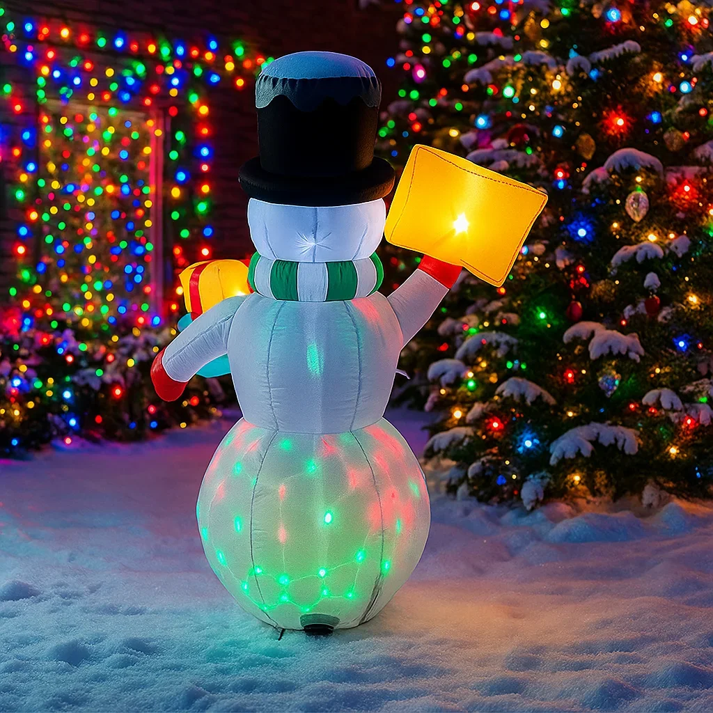 1.5M/4.9FT Opblaasbare Kerstsneeuwman Holding Teken Licht LED Woondecoratie Speelgoed Tuin Kerstvakantie Benodigdheden Outdoor Gazon Decor