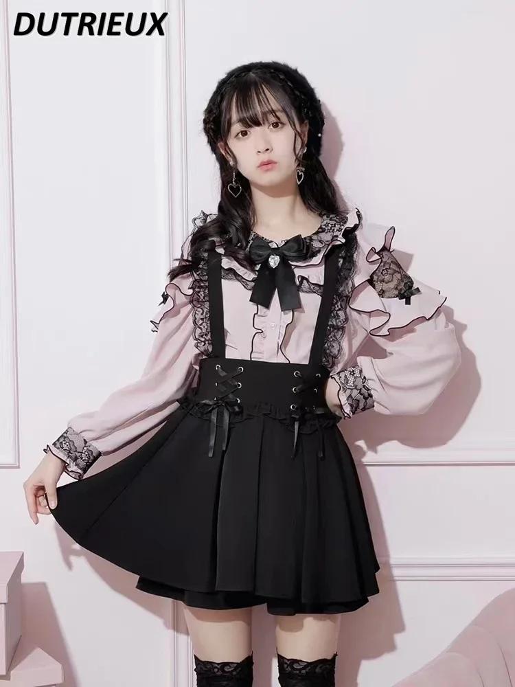 Japanese New Lolita Clothes Sweet Lace Ruffled Off-the-Shoulder Mine Long Sleeve Shirt Women Spring Summer New Blusas Femininas