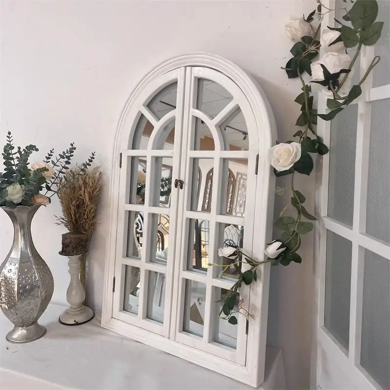 Fake flower window retro wall decoration solid wood window simulation window wall hanging mirror French background panel