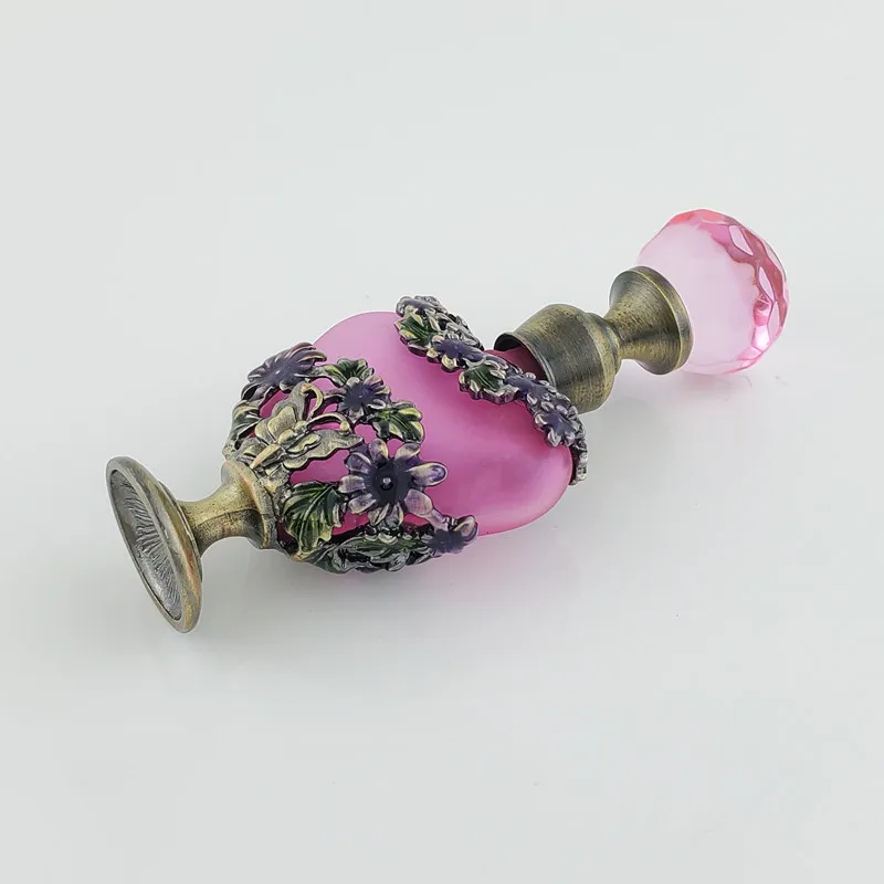 Exquisite Vintage Painted Empty Perfume Bottle, Dubai-Inspired Enamel and Glass Essential Oil Container with Metal Butterfly, Pe