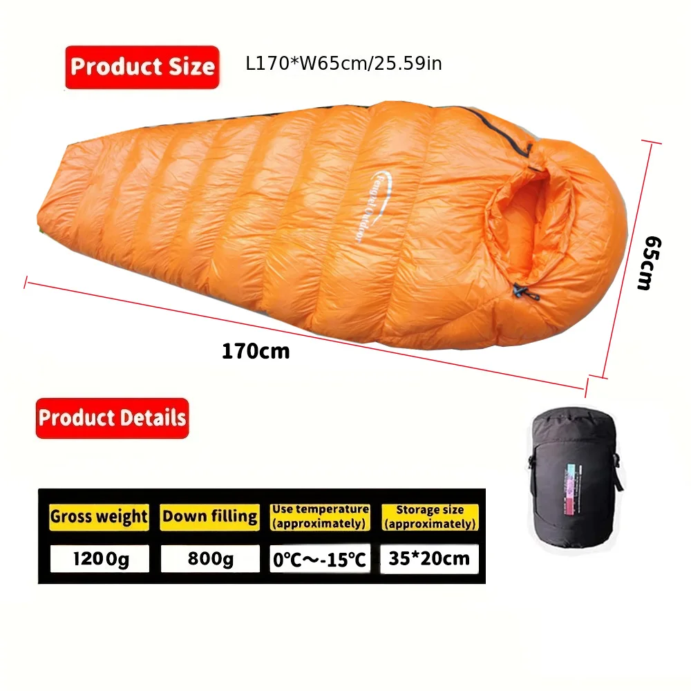 Children's Mummy Sleeping Bag, Down Sleeping Bag, 800g 95% Goose Down Filling, Ultra-light, Cold-proof