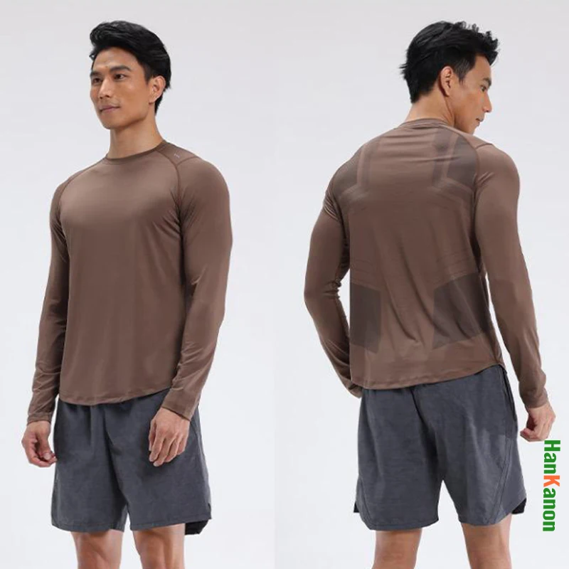 Men's Outdoor Sports Long-Sleeve Tee: Crew Neck, Slim Fit, Friction-Reducing Design, Elastic Comfort for Superior Performance