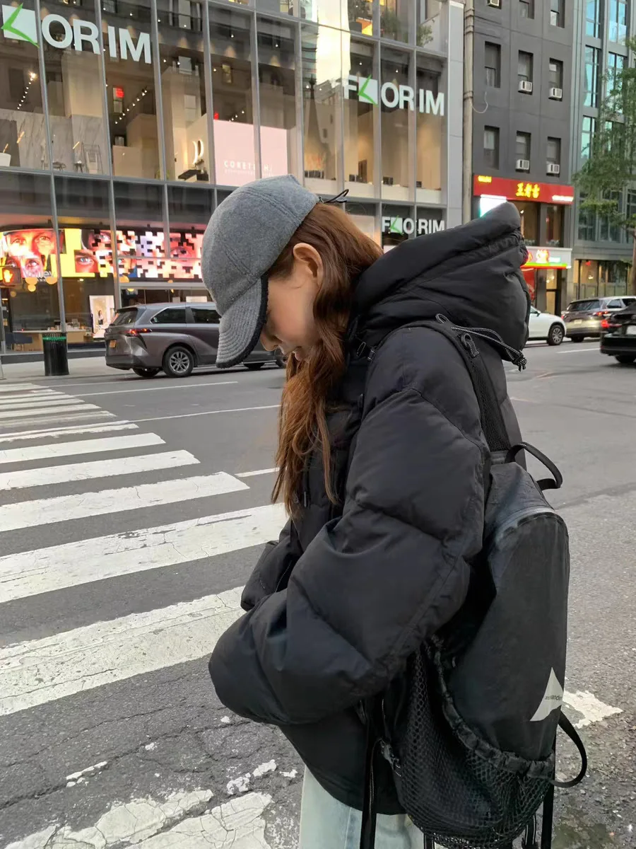 East Gate Pure Color Hooded Bread Sle down Jaet Women's Loose Workwear kets Warmth ort Outerwear Faionable Coat