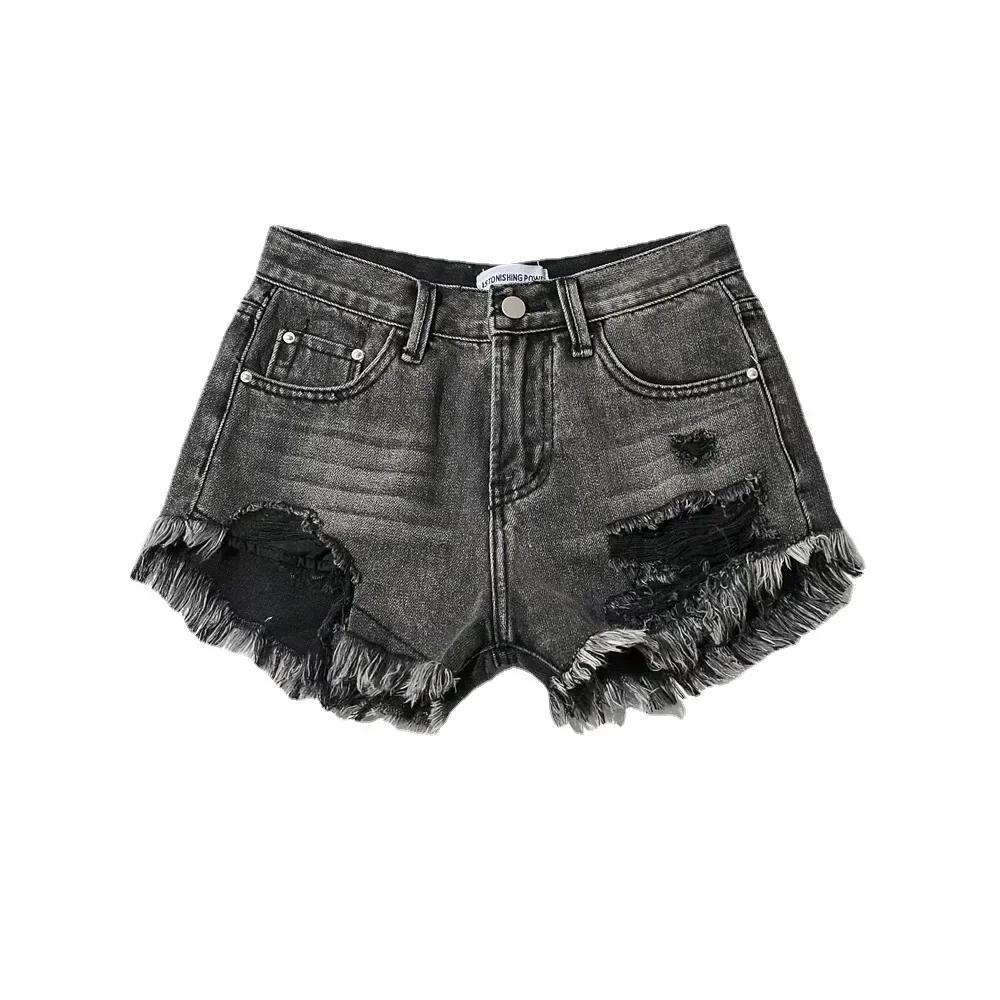 Pantaloncini Denim Lavato Donna Jean Vita alta Foro Impiombato Slim Fit Jeans sexy 2025 Tasche casual Pantaloni corti estivi dritti