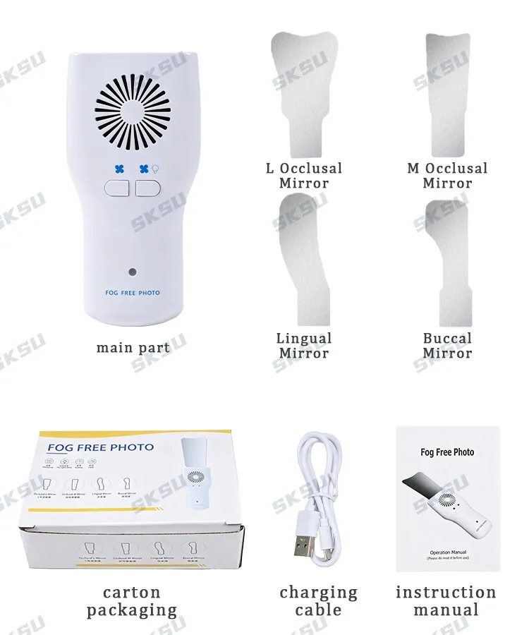 SKSU Dental-Antibeschlagspiegel-Set, beschlagfrei, intraorale Fotografie, Edelstahlspiegel mit LED-Licht, kieferorthopädische Reflektoren – Detail 10