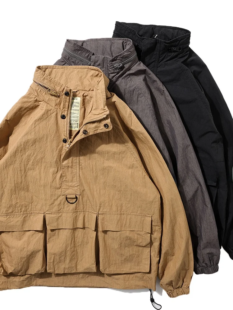 Retro Washed Spring Autumn SP Version Functional Japanese Style Hooded Jacket Multi Pocket Overhead Coat Youth Popular Loose Fit