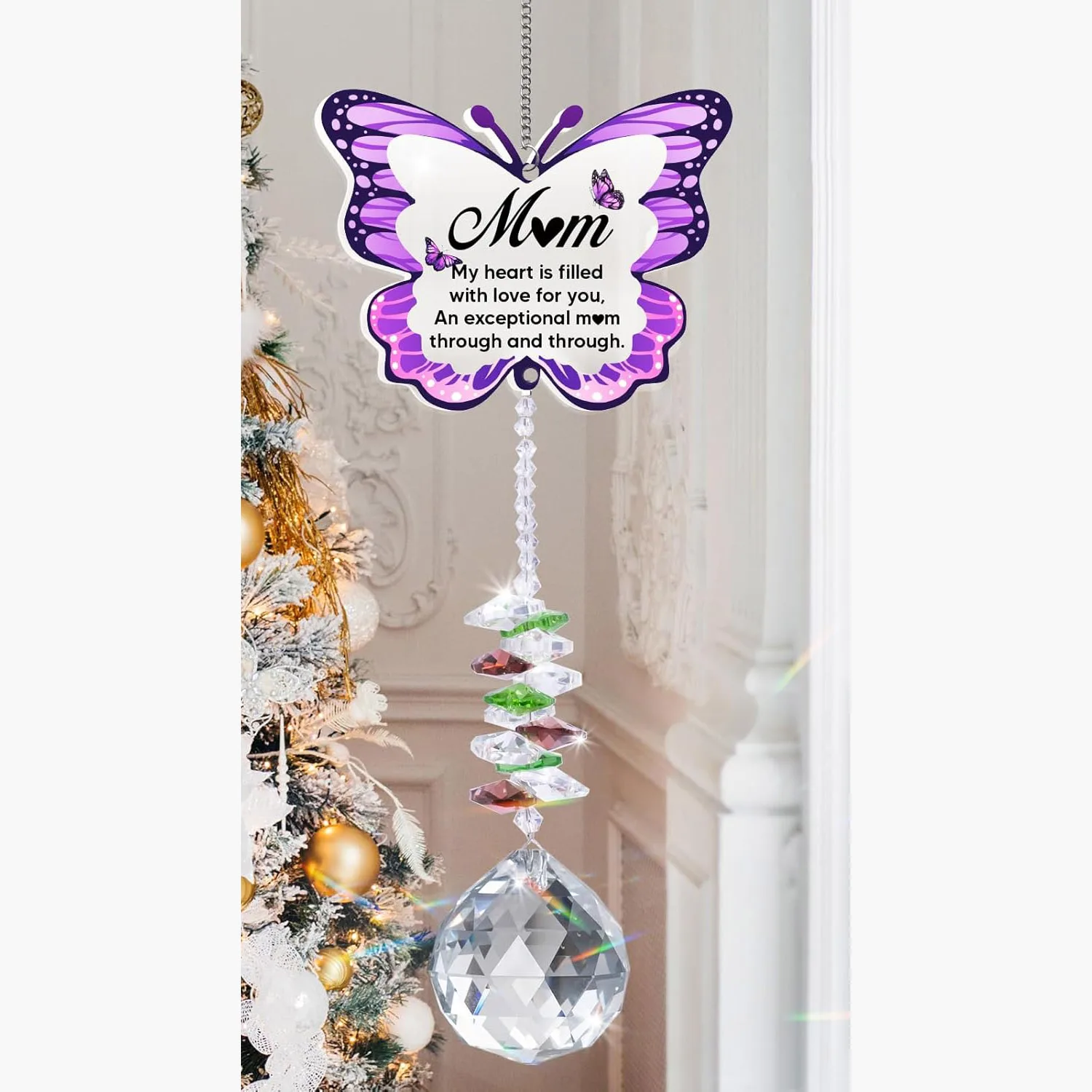 Geschenke für Mama, Geburtstagsgeschenke für Mama von Tochter und Sohn – Schmetterlings-Kristall-Sonnenfänger zum Aufhängen am Fenster zum Muttertag
