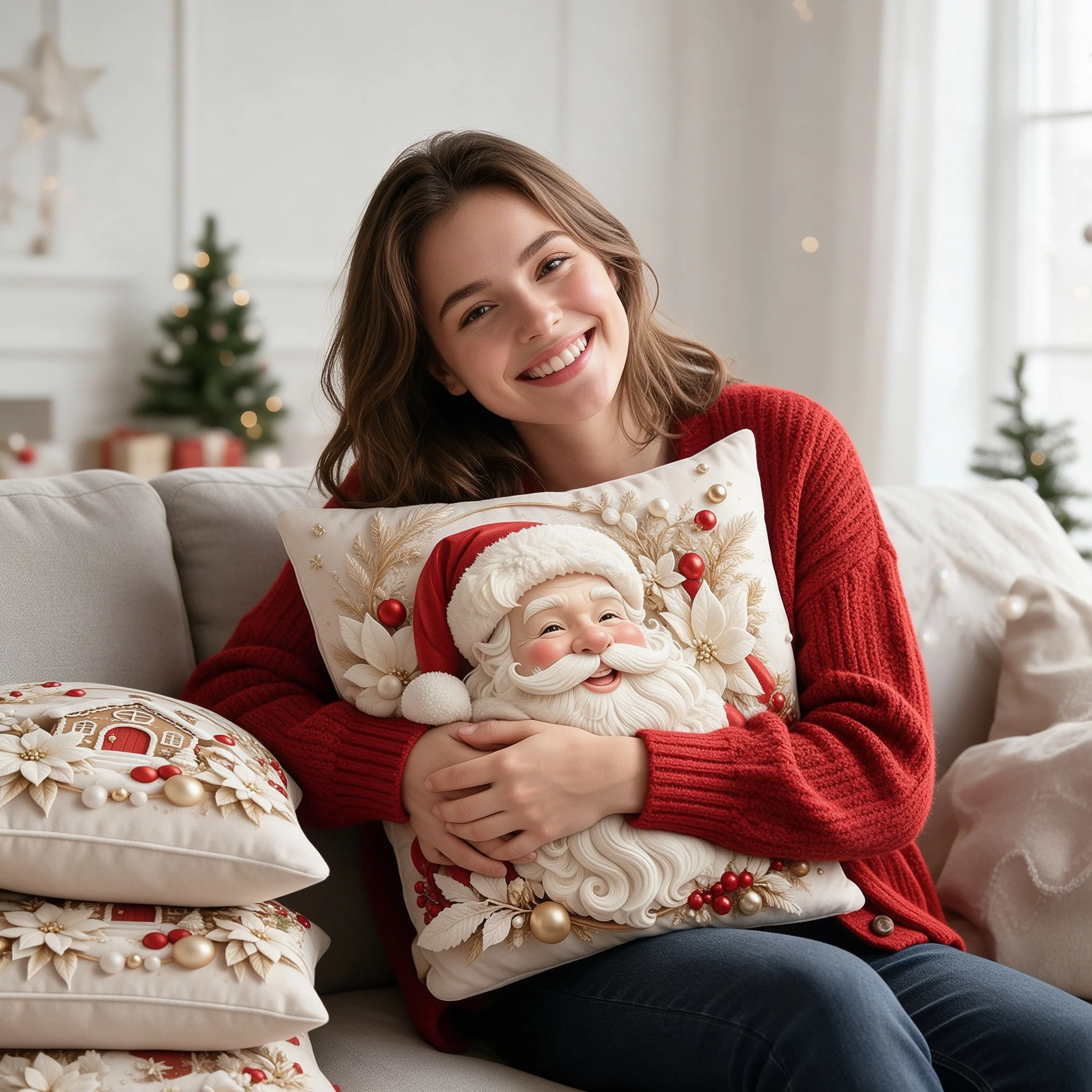 4-Piece Christmas Pillow Cover, Cushion Pillowcase, Pillow Cover, Christmas Decoration Sofa,Bedroom,Living Room Party Decoration